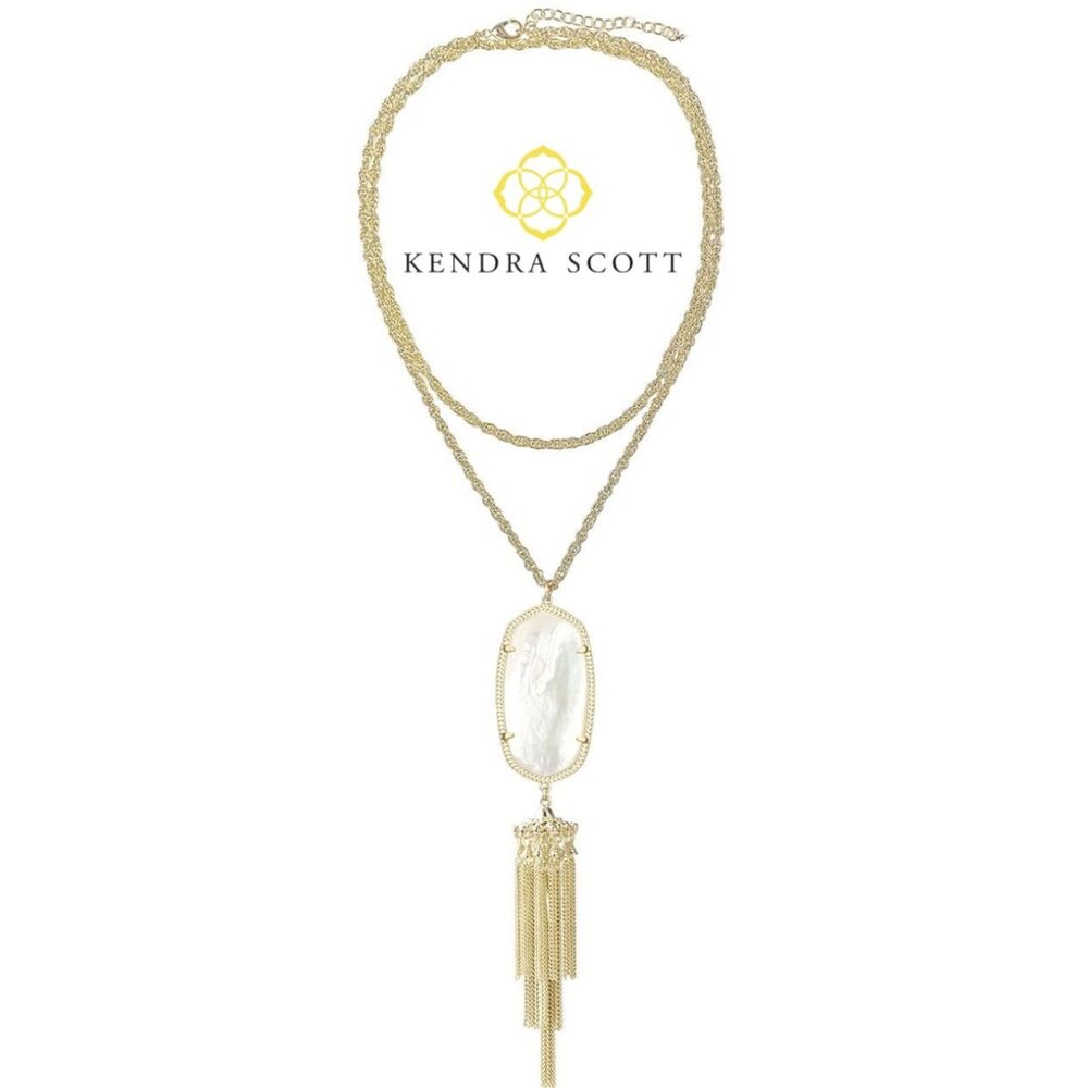 NWOT Kendra Scott Rayne Mother of Pearl Gold Tassel Pendant Necklace